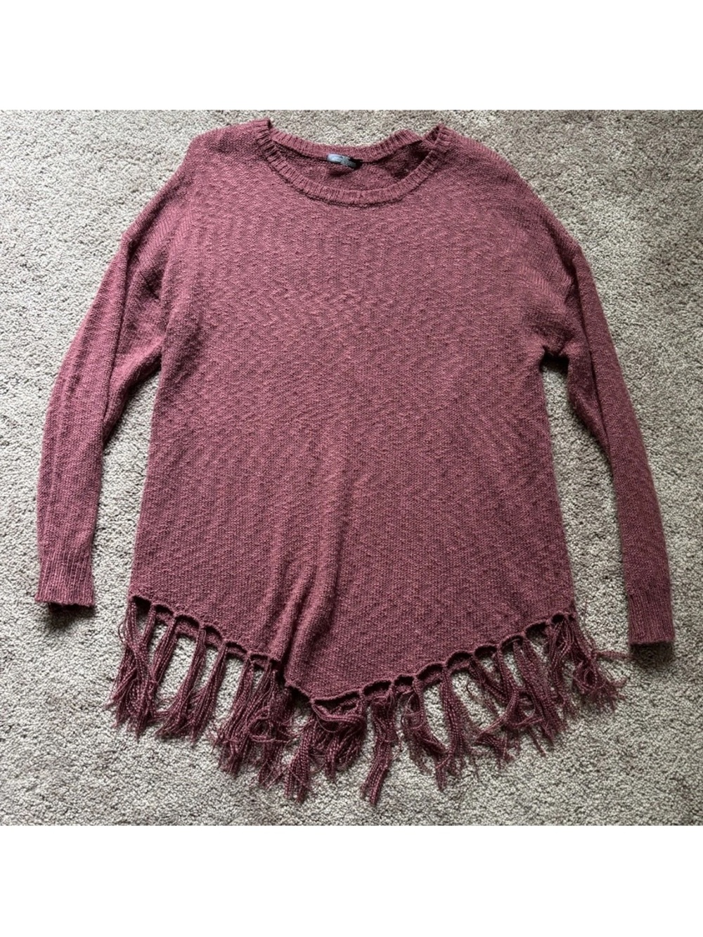 Massini Maroon Fringed Knit Sweater